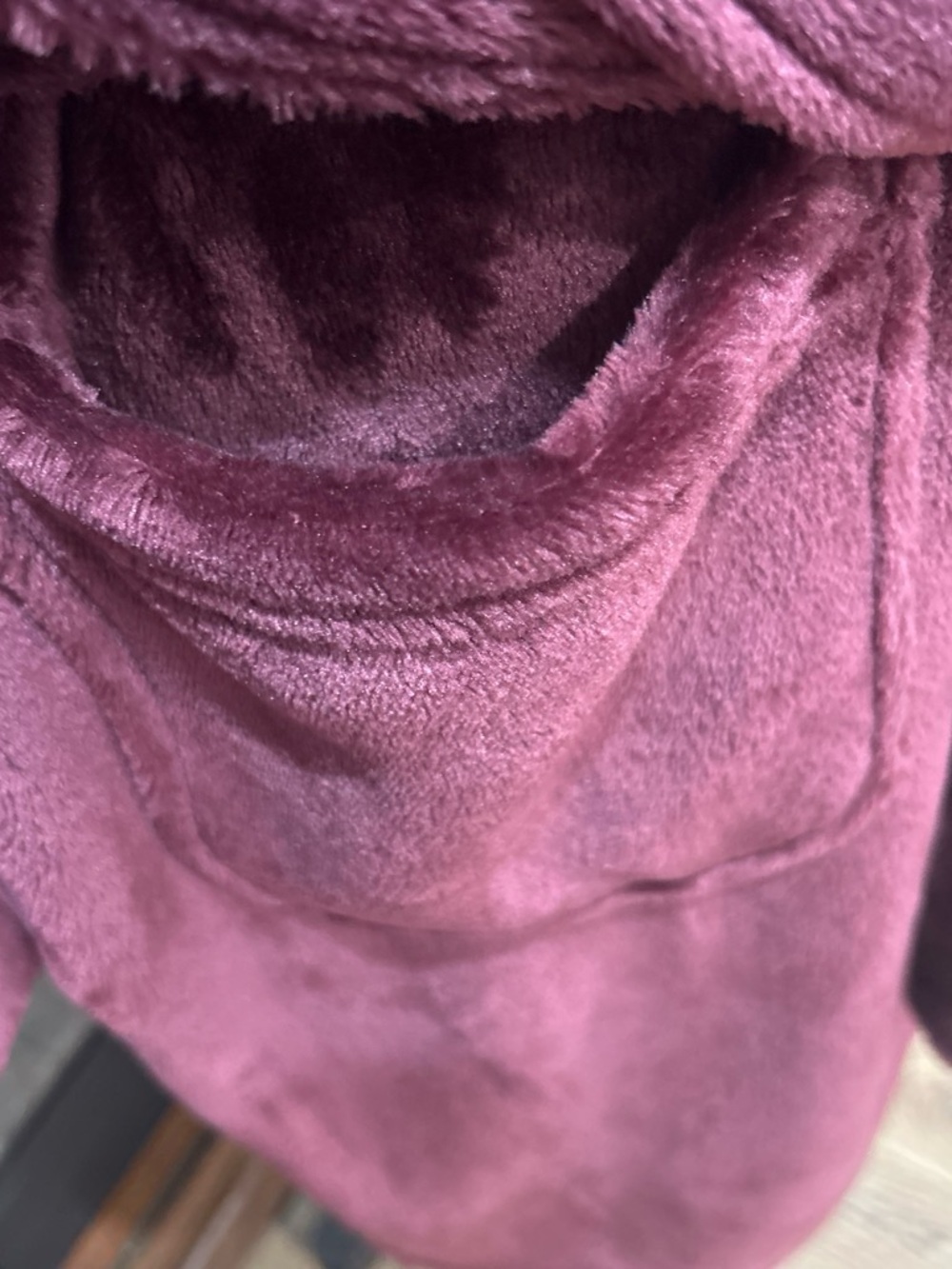 Cozy Long Plush Robe in Burgundy - Shawl Collar Lounge Wrap - Picture 7 of 8